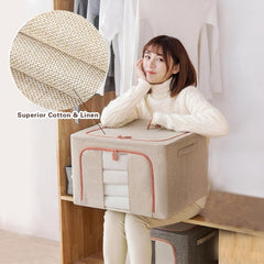 CARLA HOME 3 pack Large Clothes Storage Bins with Lids for Clothing, Bedding, Blankets, Toys (66L capacity - Beige)