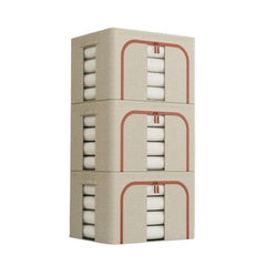 CARLA HOME 3 pack Large Clothes Storage Bins with Lids for Clothing, Bedding, Blankets, Toys (66L capacity - Beige)