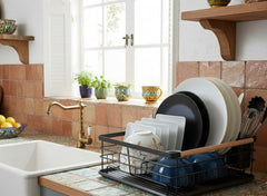 CARLA HOME Dish Drying Rack with Wooden Handles, Removable Cutlery Holder & Drainboard for Kitchen Countertop