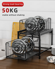 CARLA HOME 2 Tier Sliding Cabinet Organizer Drawer Storage Rack for Kitchen or Bathroom
