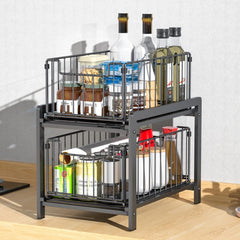 CARLA HOME 2 Tier Sliding Cabinet Organizer Drawer Storage Rack for Kitchen or Bathroom