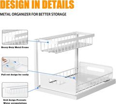 CARLA HOME 2 Tier Under Sink Organiser with Sliding Drawers for Kitchen & Bathroom