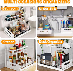 CARLA HOME 2 Tier Under Sink Organiser with Sliding Drawers for Kitchen & Bathroom