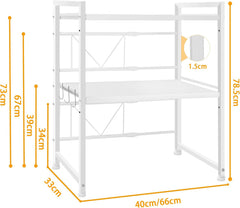CARLA HOME 3-Tier Microwave Oven Rack with Adjustable Metal Kitchen Shelf Stand for Countertop Storage and 6 Hooks for Utensils