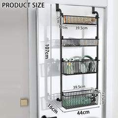 CARLA HOME 4-Tier Over the Door Organizer Heavy-Duty Metal Pantry Rack with Hanging Baskets for Home Kitchen Storage & Bathroom Door Organization