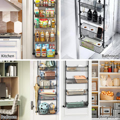CARLA HOME 4-Tier Over the Door Organizer Heavy-Duty Metal Pantry Rack with Hanging Baskets for Home Kitchen Storage & Bathroom Door Organization