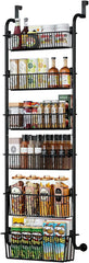 CARLA HOME 6-Tier Over the Door Organizer Heavy-Duty Metal Pantry Rack with Hanging Baskets for Home Kitchen Storage & Bathroom Door Organization (Black)