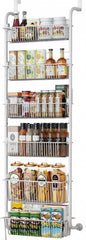 CARLA HOME 6-Tier Over the Door Organizer Heavy-Duty Metal Pantry Rack with Hanging Baskets for Home Kitchen Storage & Bathroom Door Organization (White)