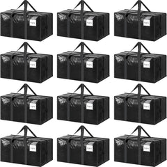 CARLA HOME 12-Pack Large Moving Storage Bags with Zippers & Handles with 95 Liters Capacity for Space Saving, Travel, Camping & Organization (Black)