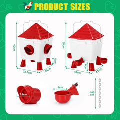CARLA HOME Chicken Feeder Waterer Set, Automatic Gravity Dispenser with 8KG Food & 8L Water Capacity, 4 Ports & Cups, Clean Poultry Feeding for Coop, Duck, Quail, Hen