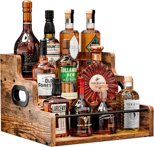 CARLA HOME 3-Tier Liquor Bottle Display Shelf Rack Bar Organizer for Whiskey, Wine, Coffee Syrups, Spirits & Bottles
