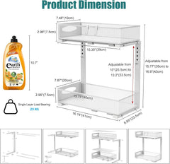 CARLA HOME 2 Pack Under Sink Organizer Pull Out Sliding Cabinet Storage Shelf with Height Adjustable for Kitchen, Bathroom or Laundry Room (White)