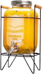 CARLA HOME 5L Glass Drink Dispenser with Metal Stand, Wide Mouth Beverage Jar & Stainless Steel Tap for Lemonade, Iced Tea, Water & Fruit-Infused Drinks