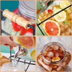CARLA HOME 5L Glass Drink Dispenser with Metal Stand, Wide Mouth Beverage Jar & Stainless Steel Tap for Lemonade, Iced Tea, Water & Fruit-Infused Drinks