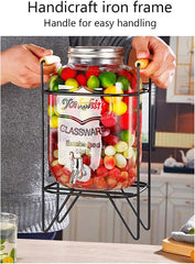 CARLA HOME 5L Glass Drink Dispenser with Metal Stand, Wide Mouth Beverage Jar & Stainless Steel Tap for Lemonade, Iced Tea, Water & Fruit-Infused Drinks