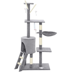 CARLA HOME 134cm Cat Tree for Indoor Cats with Hammock, Plush Perch & Sisal Scratching Posts for Kittens & Adult Cats (Light Grey)