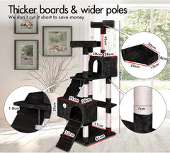 CARLA HOME 180cm Cat Tree Tower for Indoor Cats with Dual Condos, Plush Perches, Sisal Scratching Posts & Ramps for Kittens & Adult Cats (Black)