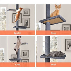 CARLA HOME Floor to Ceiling Cat Tree Tower with Adjustable Height 230-286cm for Indoor Cats (Grey)