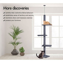 CARLA HOME Floor to Ceiling Cat Tree Tower with Adjustable Height 230-286cm for Indoor Cats (Grey)