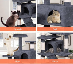 CARLA HOME 134cm Cat Tree Tower for Indoor Cats with Plush Perches, Dual Condos, Natural Sisal Scratching Posts & Ramp for Kittens & Adult Cats (Dark Grey)