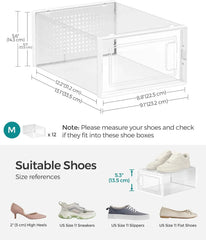 CARLA HOME 12-Pack Clear Shoe Storage Boxes - Stackable - White - Shoe Box Storage