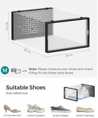 CARLA HOME 12-Pack Clear Stackable Shoe Storage Boxes - Black - Shoe Box Storage