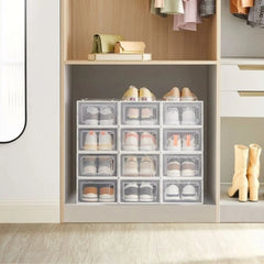 CARLA HOME 12-Pack Clear Stackable Shoe Storage Boxes - White - Shoe Box Storage