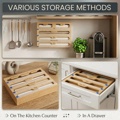CARLA HOME Bamboo Wrap Organiser, 5 in 1 Dispenser with Cutter for Kitchen