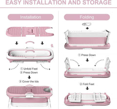 CARLA HOME Foldable Bathtub Adult - Collapsible Soaking Tub - Pink - Folding Bathub
