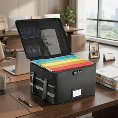 CARLA HOME Fireproof Document Box with Lock - Collapsible Black - Glass Fiber - Reflective Strip Design