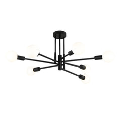 Modern Semi Flush Chandelier, 8 Light, Black