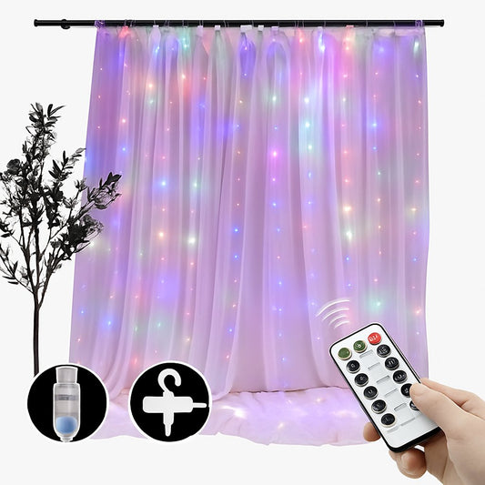 300 LEDs Window Curtain Fairy Lights 8 Modes and Remote Control for Bedroom (Multicolor, 300 x 300cm)