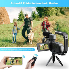 5K Video Camera with 56MP Dual Lens, WiFi, IR Night Vision, and 64GB SD Card in Black