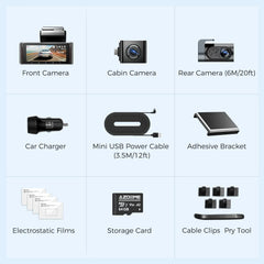 3-Channel 4K+1080P Dash Cam with 5G WiFi, GPS, and Parking Mode - Black