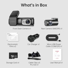 2 Channel 4K Dashcam with 1080P, 5G WiFi, GPS, Parking Monitor, Voice Control, Free 64GB TF Card