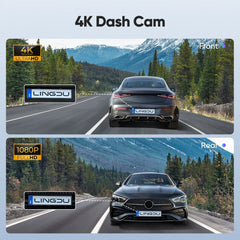 2 Channel 4K Dashcam with 1080P, 5G WiFi, GPS, Parking Monitor, Voice Control, Free 64GB TF Card