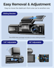 3 Channel Dash Cam in Black with WiFi, GPS, 4K+1080P+2.5K, 64GB Card, Parking Mode