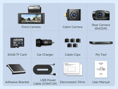 3 Channel Dash Cam in Black with WiFi, GPS, 4K+1080P+2.5K, 64GB Card, Parking Mode