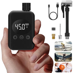 Mini Electric Bike Tyre Pump Black 150 PSI with Digital Gauge for Presta and Schrader Valves