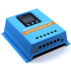 100A MPPT Solar Charge Controller with LCD Display and Dual USB Ports in Blue