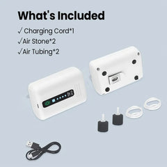 Aquarium Oxygen Pump Black USB Rechargeable Air Pump for Fish Tanks and Bait Buckets with 2 Outlets