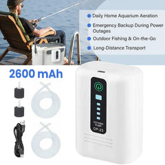 Aquarium Oxygen Pump Black USB Rechargeable Air Pump for Fish Tanks and Bait Buckets with 2 Outlets
