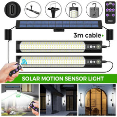 Solar Powered LED Motion Sensor Wall Light, Black, 2000LM, IP65, 3 Modes