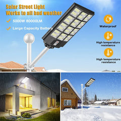 80000LM 3500W Black Solar Street LED Light with Radar Sensor and Remote Control for Outdoor Use - 3500W/720LED