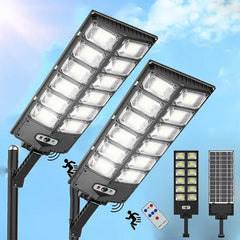 2-Pack 80000LM Black Solar Street Light with 504 LEDs and Remote Control