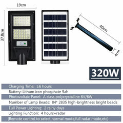 Solar Street LED Light with Radar Sensor, Black, 320W, Outdoor Flood Wall Lamp