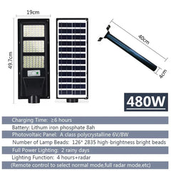 Solar Street LED Light with Radar Sensor, Black, 480W, Remote Control, Outdoor Flood Wall Lamp