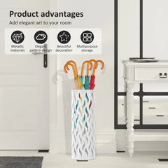 Metal Umbrella Stand in White, 15x15x42cm, Holds 4-6 Long Umbrellas
