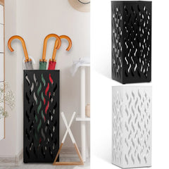 Metal Umbrella Stand Rack in White - Rectangular Design, Holds 4-8 Umbrellas, 16.5x16.5x42cm