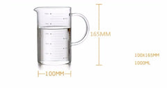 Large 1000ml Clear Borosilicate Glass Measuring Cup with Direct Fire Heat Resistance